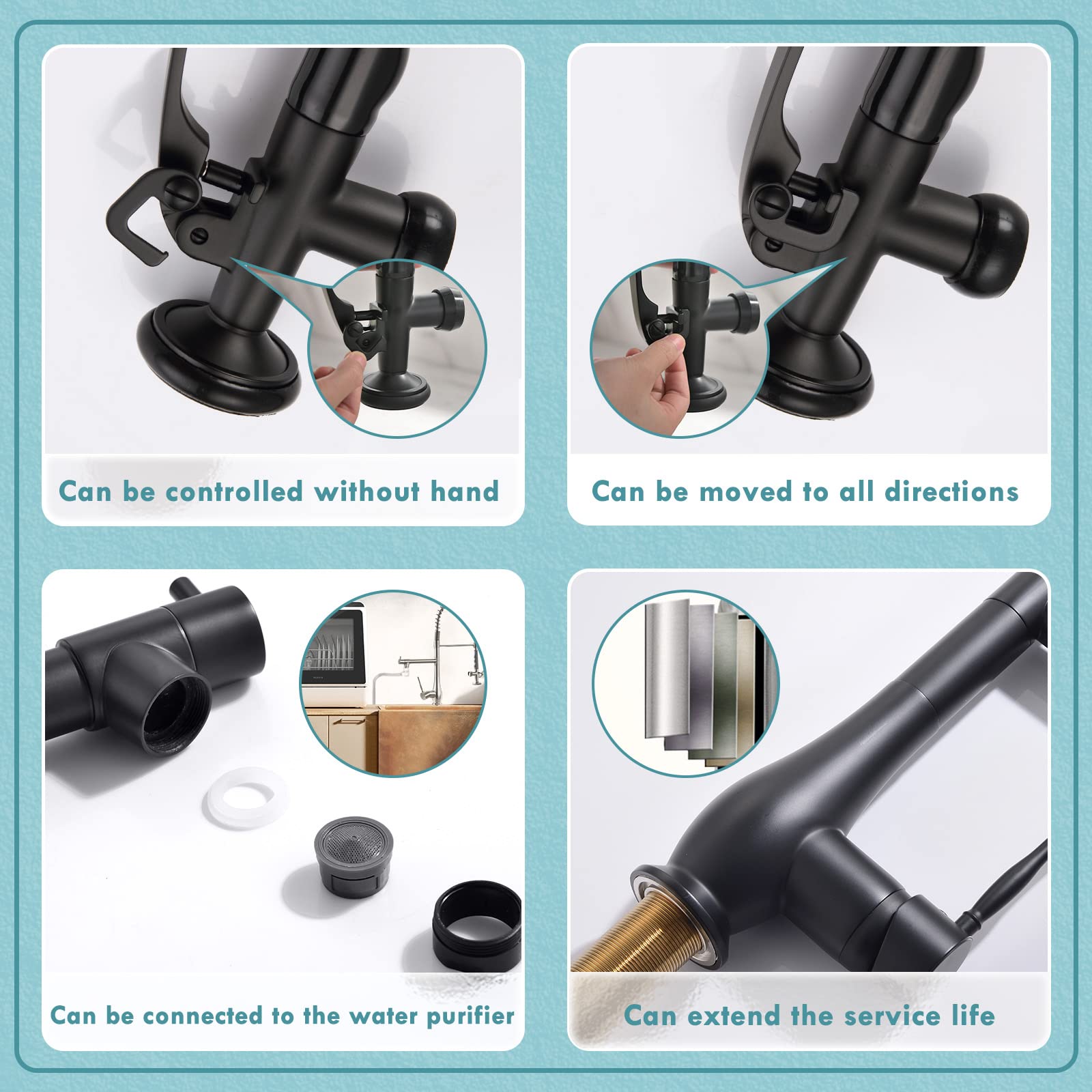 GIMILI Black Kitchen Faucet with Pull Down Sprayer  Single Handle High Pressure Kitchen Sink Faucet  Commercial Double-Headed Stainless Steel Kitchen Faucets  Matte Black